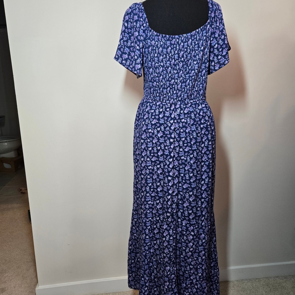 Rewind‎ Floral Maxi Dress Womens Large Blue Smocked Tiered Boho (D11)